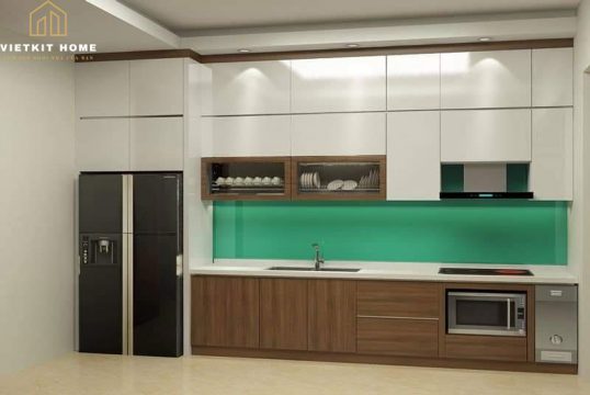 Tủ bếp melamine là 1 loại tủ bếp gỗ công nghiệp được sản xuất trên 1 dây chuyền công nghệ hiện đại.