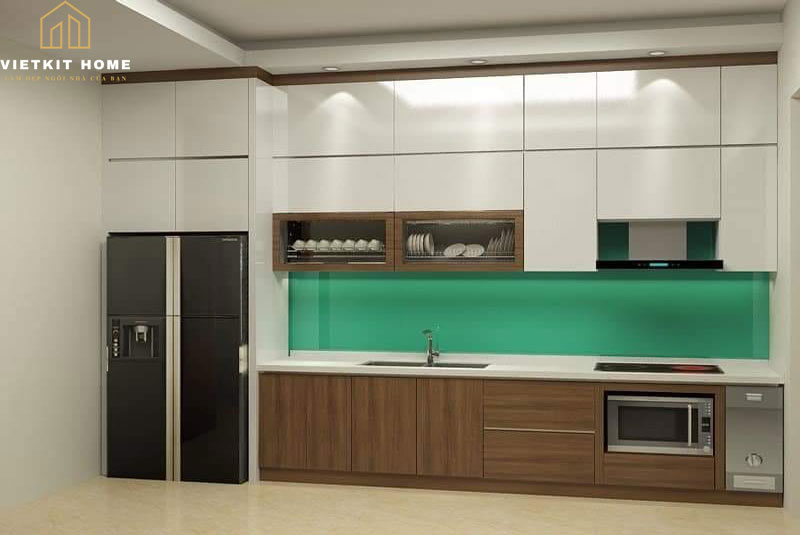 tu-bep-melanine-vietkit-home.1 Tủ bếp melamine là 1 loại tủ bếp gỗ công nghiệp được sản xuất trên 1 dây chuyền công nghệ hiện đại.