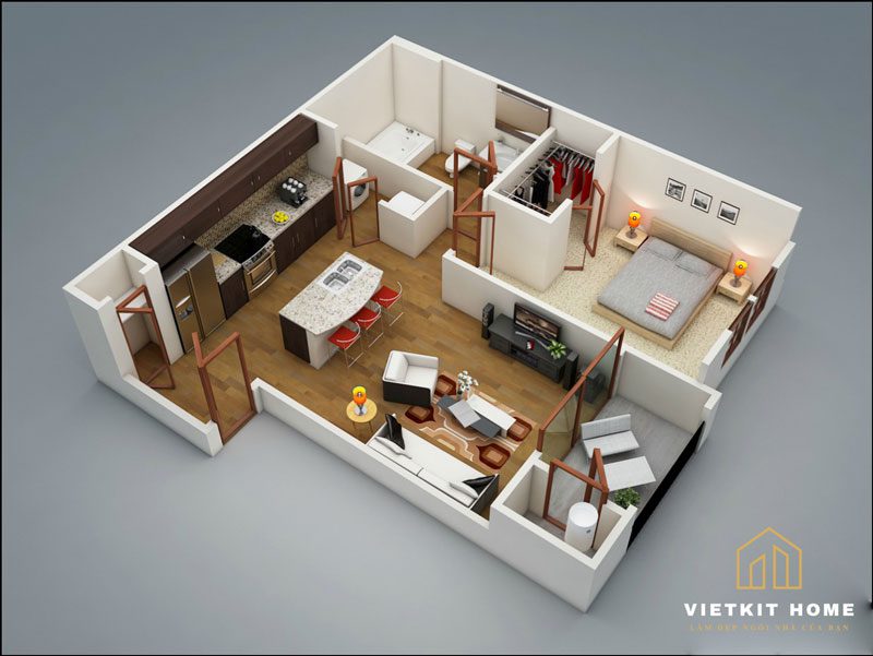5+ Mẫu Thiết kế nội thất căn hộ diện tích 50m2 đẹp 2021