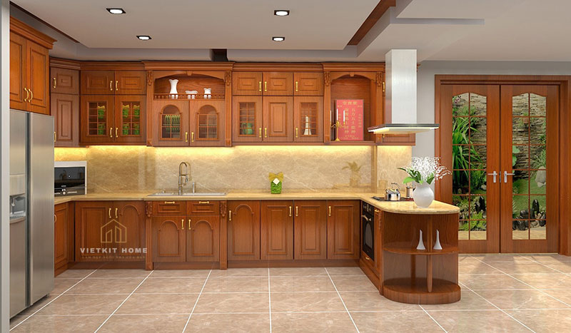 1tu-bep-Go-xoan-dao-tu-nhien Tủ bếp gỗ xoan đào- Gỗ Xoan Đào Vietkit Home