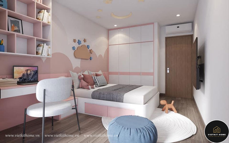 phong-ngu-be-gai-mau-hong-dep-vietkithome.2 Combo Phòng ngủ đẹp giá rẻ- Vietkit Home