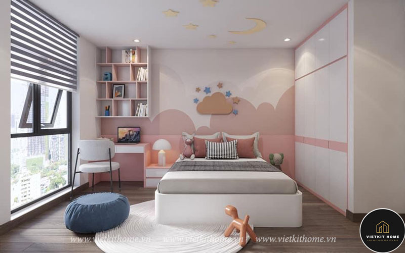 phong-ngu-be-gai-mau-hong-dep-vietkithome Combo Phòng ngủ đẹp giá rẻ- Vietkit Home