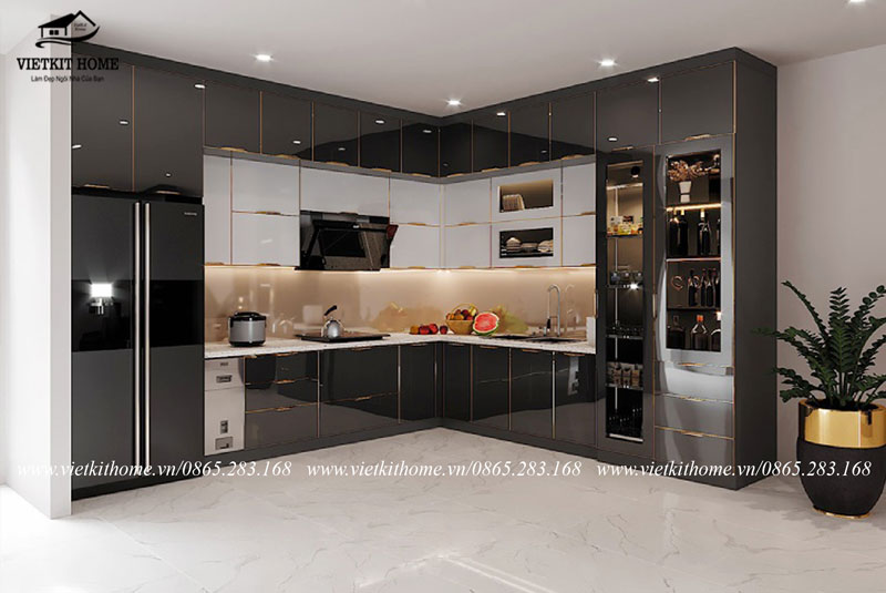 Tủ bếp Inox 304 cánh kính cường lực Vietkit Home