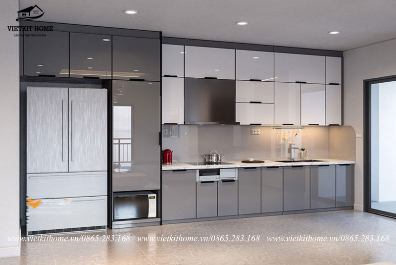 Tủ bếp Inox 304 cánh kính cường lực Vietkit Home