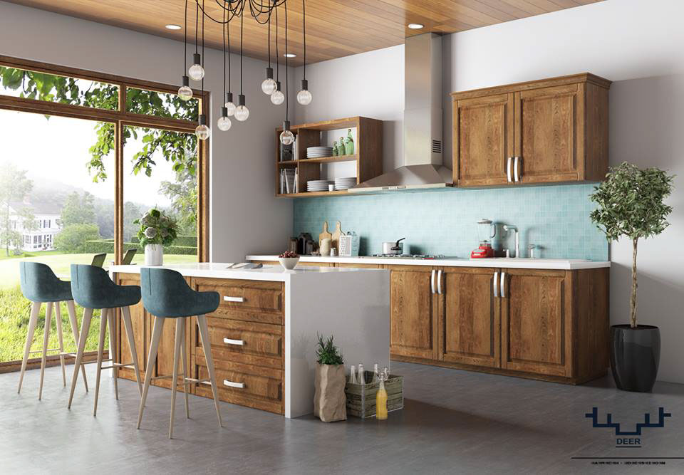 tủ bếp inox cánh gỗ xoan đào