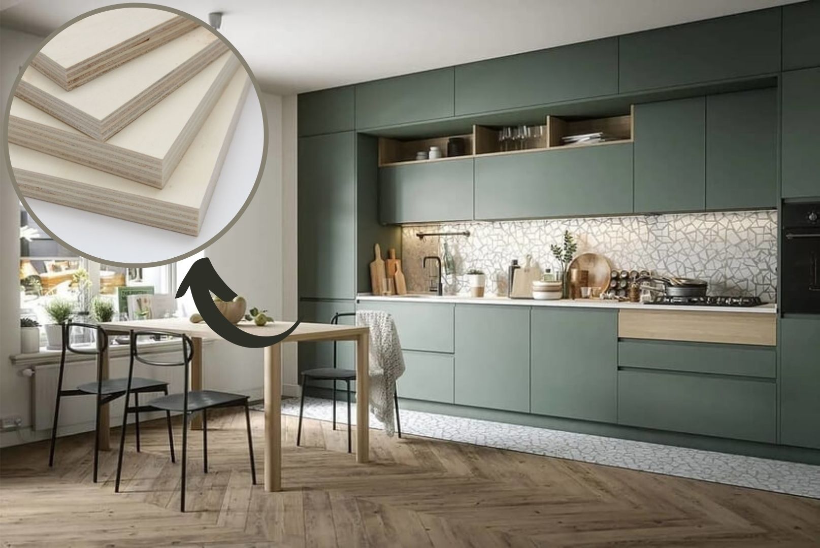 Tủ bếp Plywood/hdf phủ Laminate An Cường